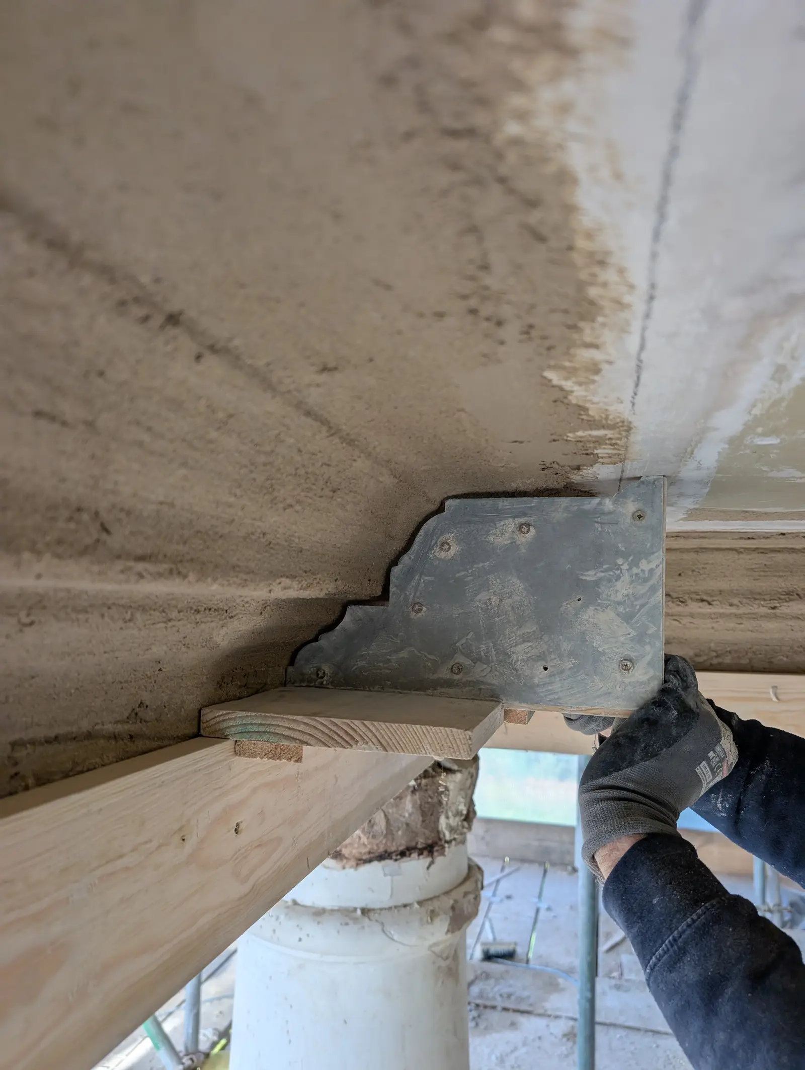 Portico at Pylewell Park, historic mansion restoration — emergency works