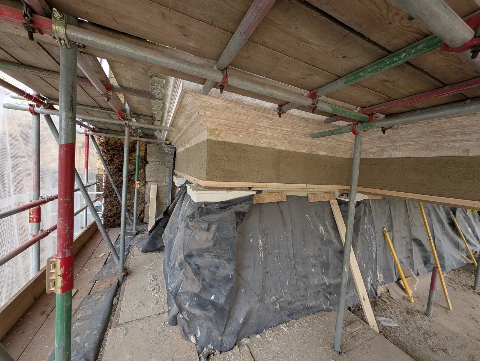 Portico at Pylewell Park, historic mansion restoration — front elevation