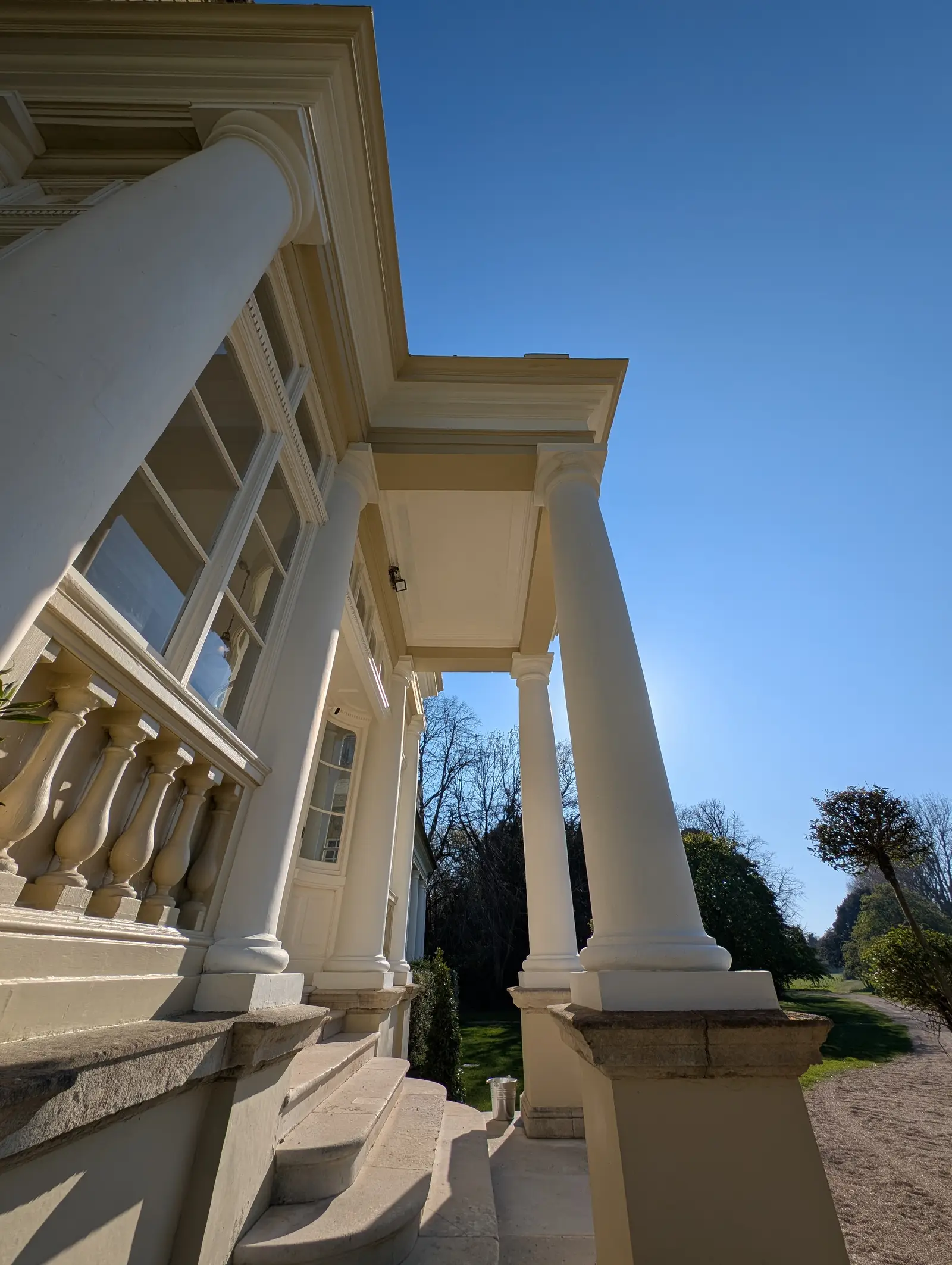 Portico at Pylewell Park, historic mansion restoration — emergency works