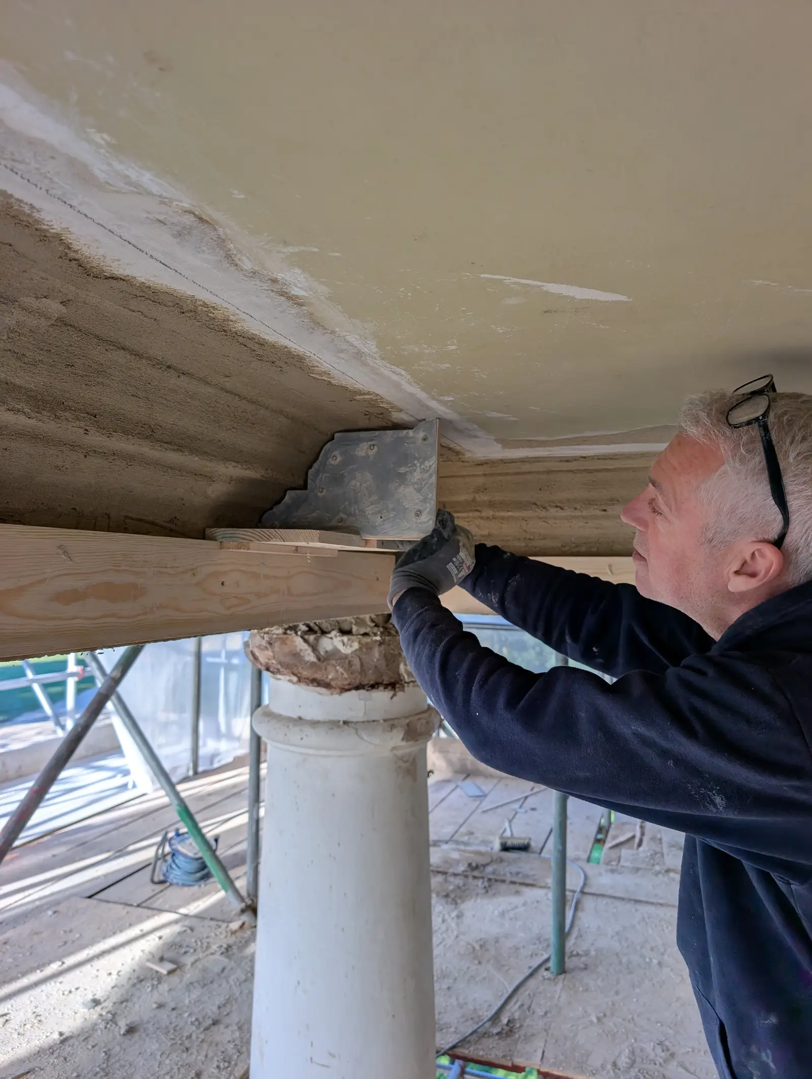 Portico at Pylewell Park, historic mansion restoration — completed restoration