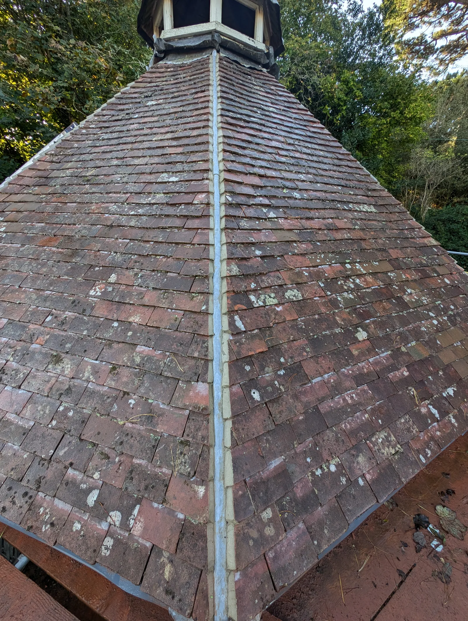 The Dairy at Pylewell Park, historic outbuilding refurbishment — roof structure repair in progress