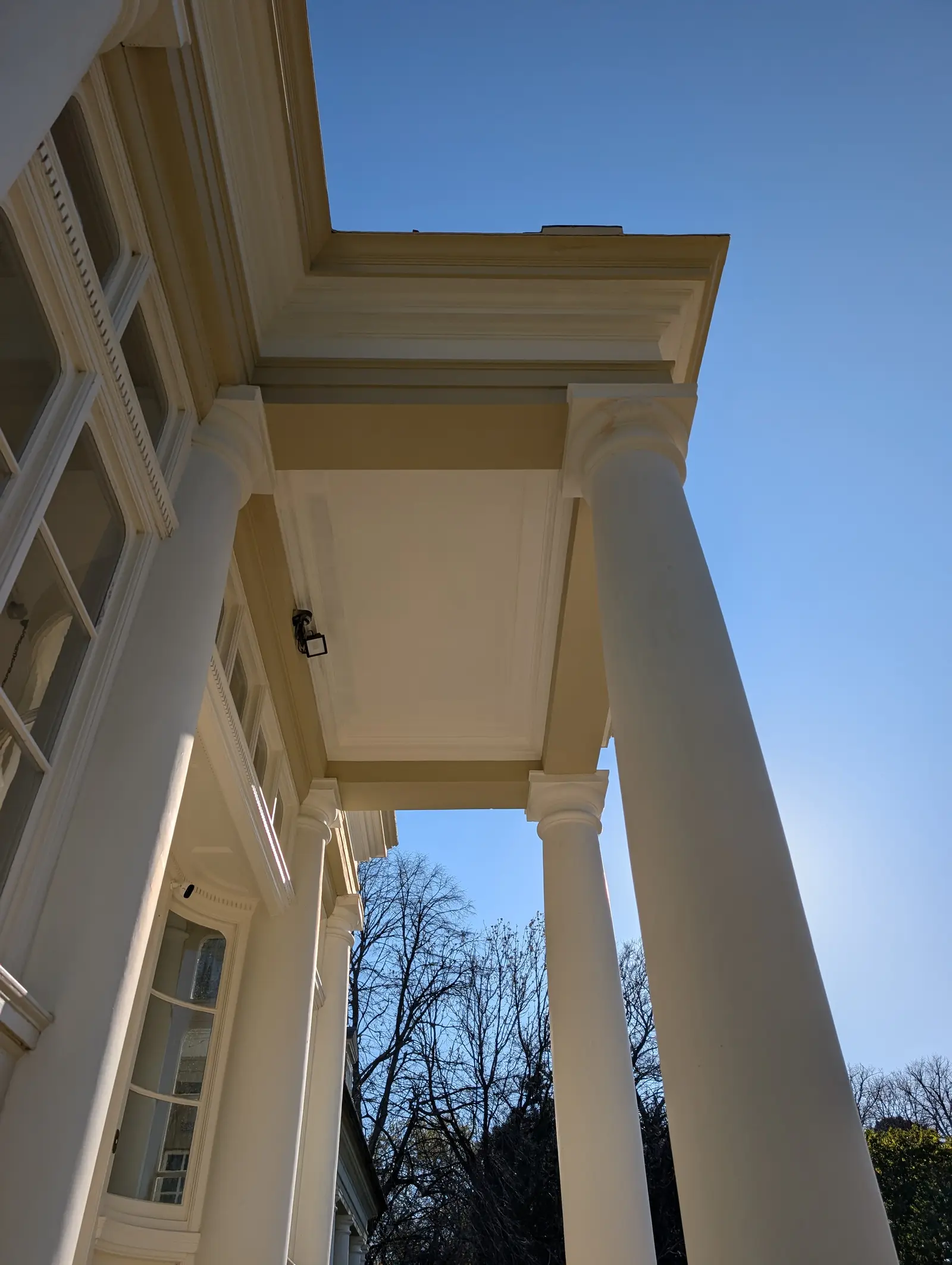 Portico at Pylewell Park, historic mansion restoration — structural repair
