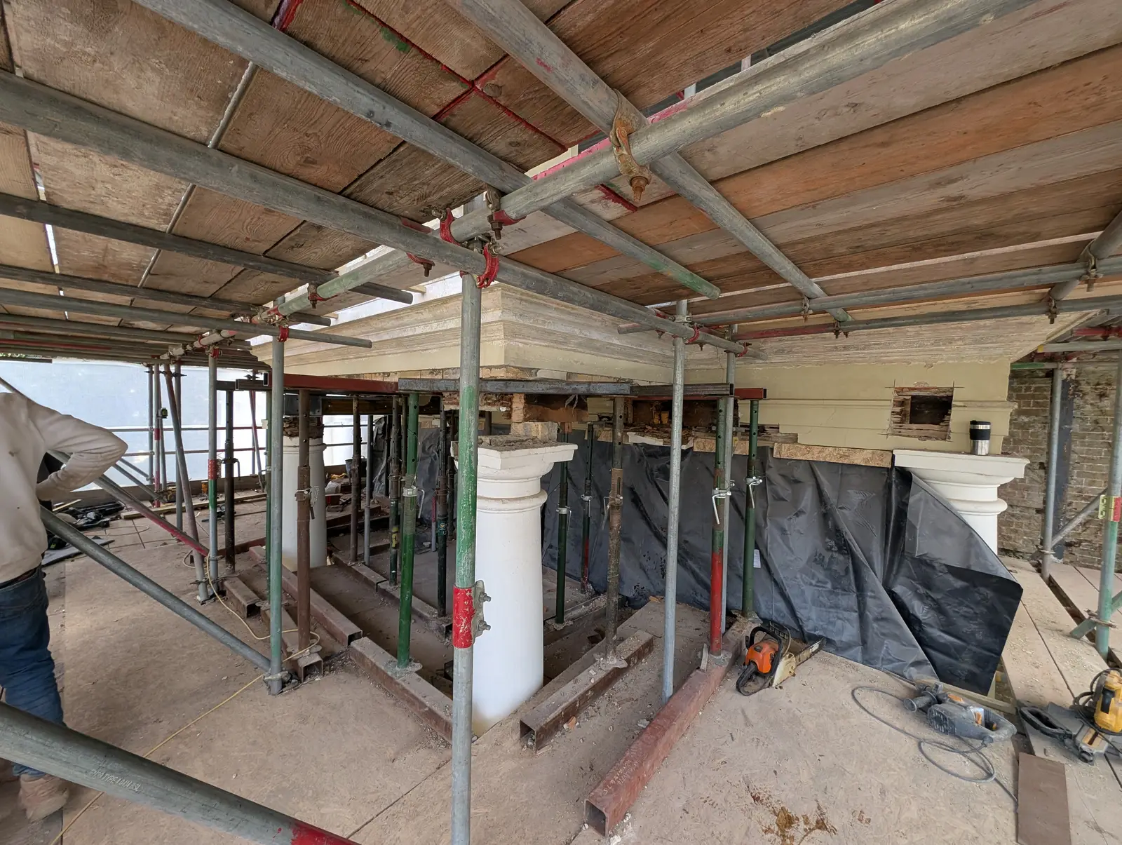 Portico at Pylewell Park, historic mansion restoration — front elevation