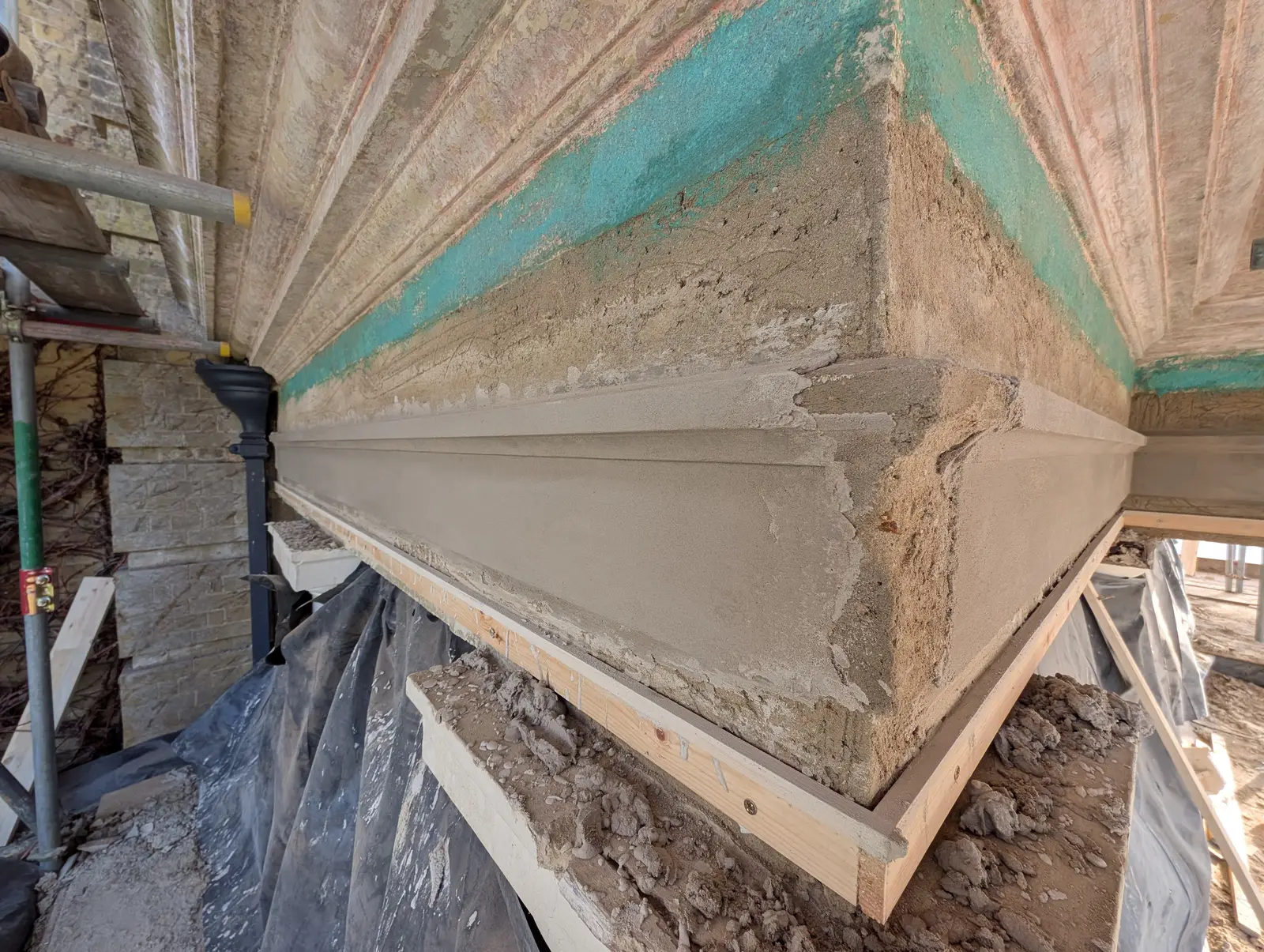 Portico at Pylewell Park, historic mansion restoration — front elevation