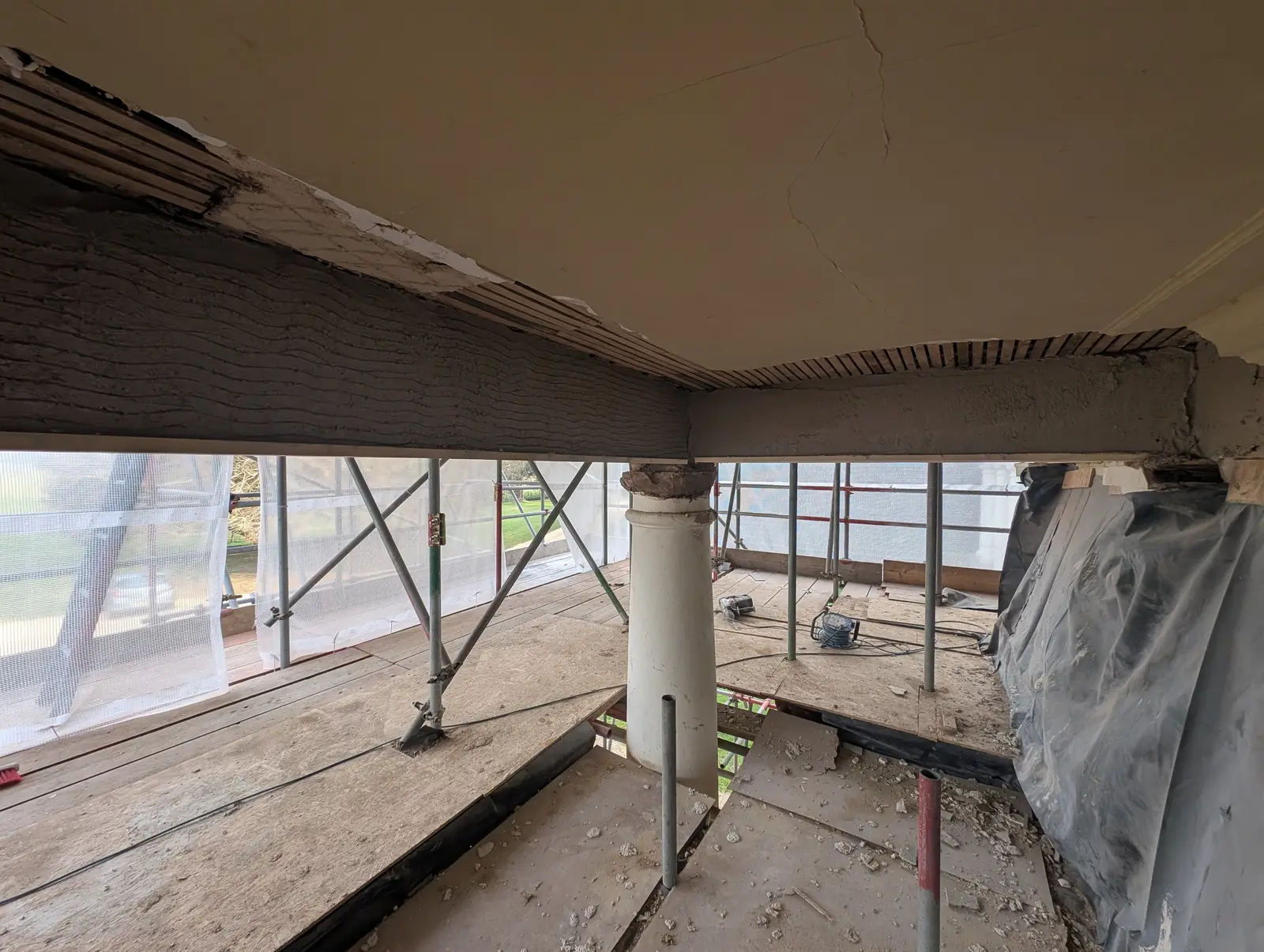 Portico at Pylewell Park, historic mansion restoration — structural repair