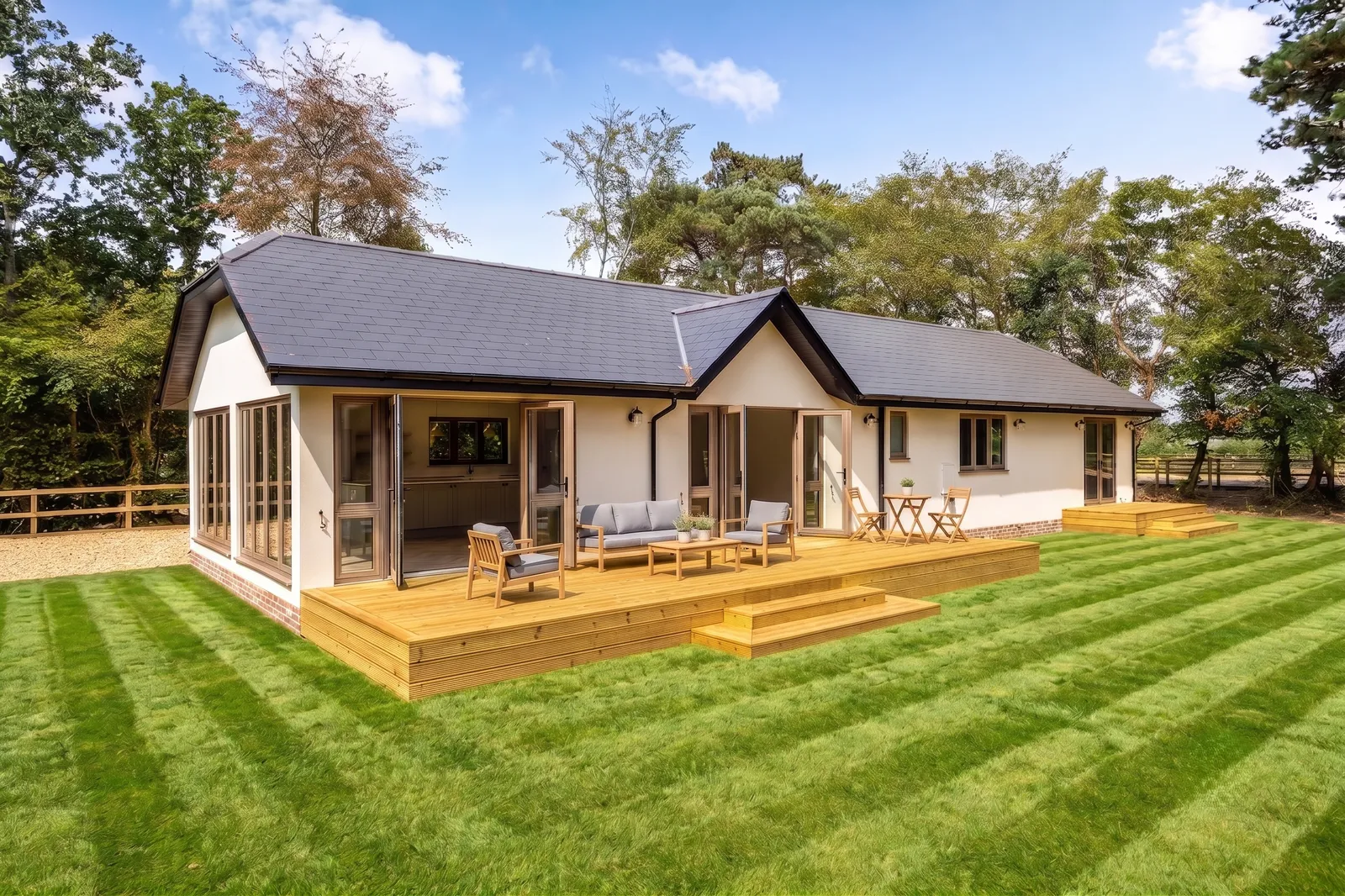 The brick elevations of Copse Cottages, a pair of new-build homes in the New Forest
