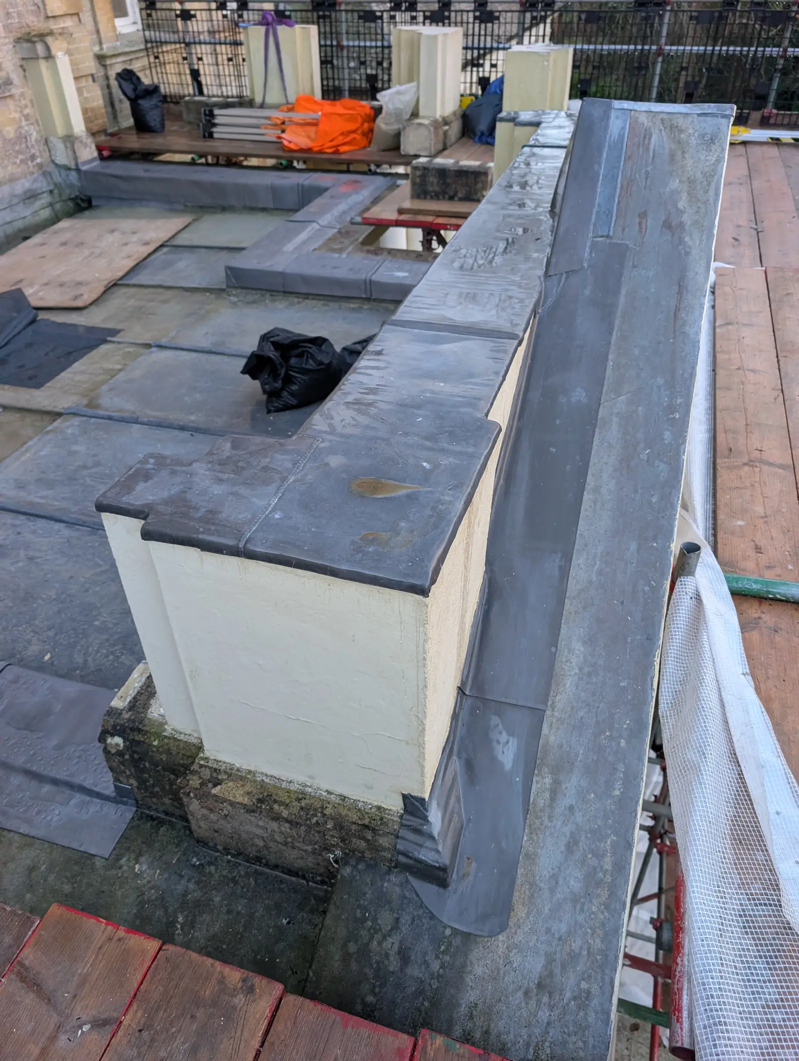 Portico at Pylewell Park, historic mansion restoration — running mould cornice