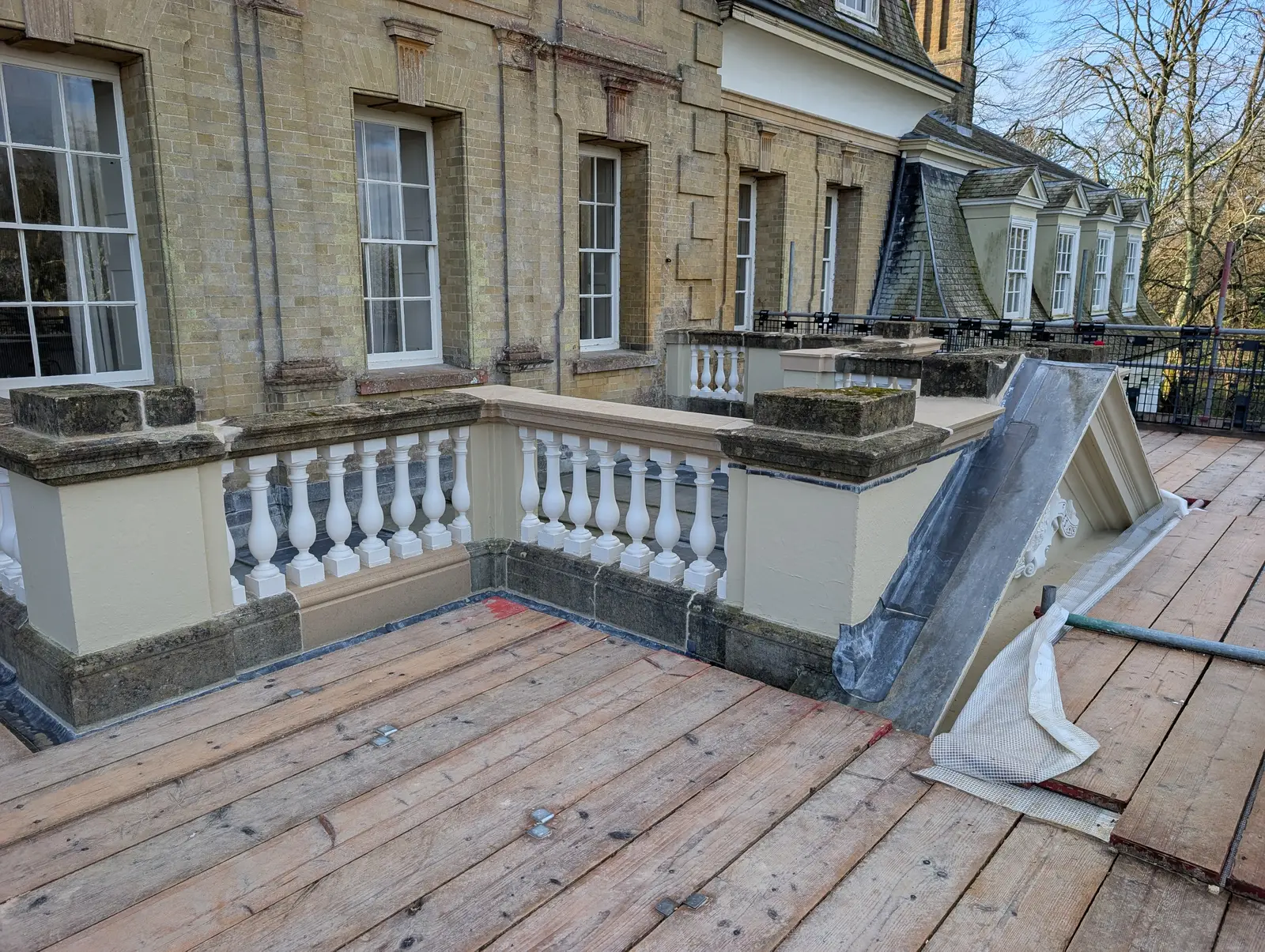 Portico at Pylewell Park, historic mansion restoration — structural repair