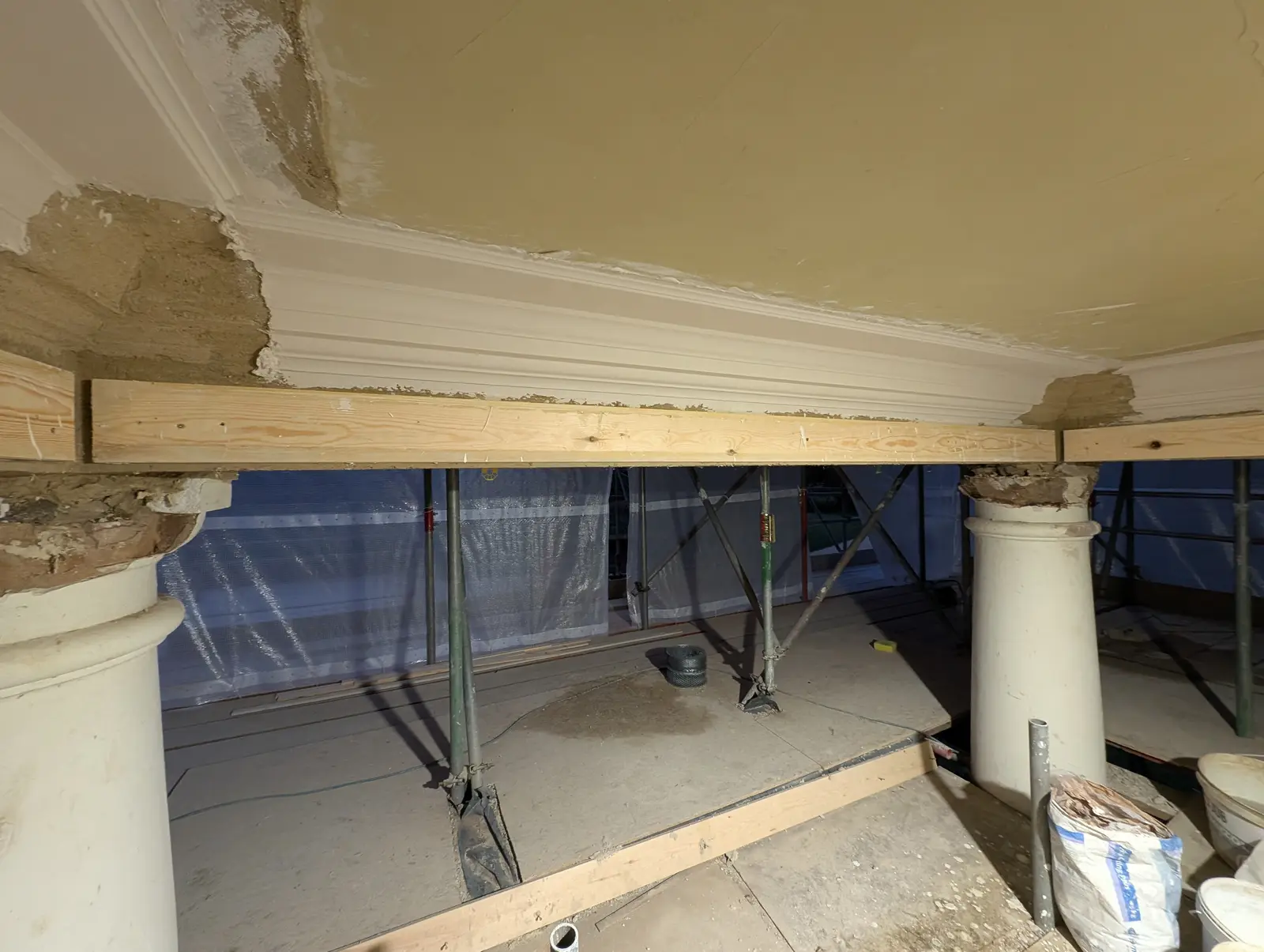 Portico at Pylewell Park, historic mansion restoration — bespoke bath stonework