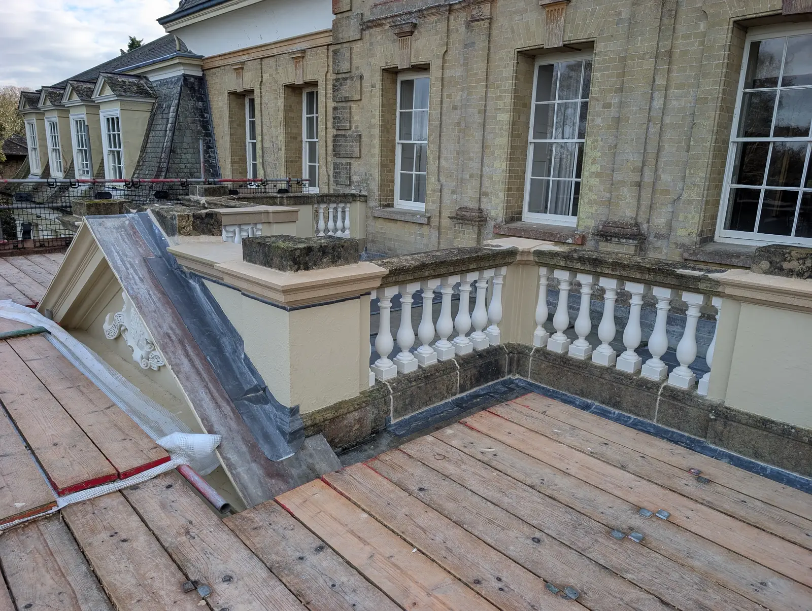 Portico at Pylewell Park, historic mansion restoration — emergency works