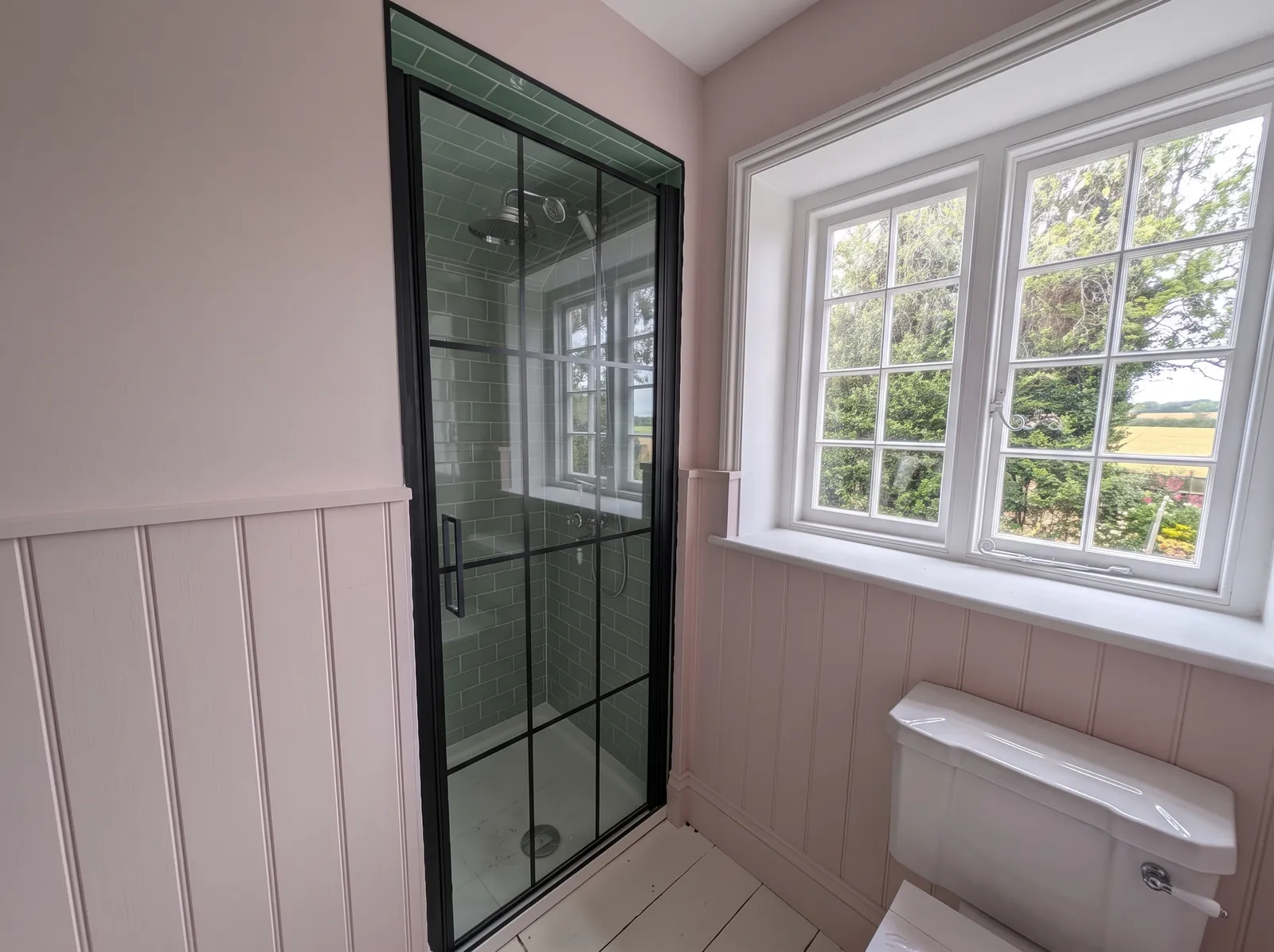 Upstairs shower room at Carters Farm, a listed farmhouse in the New Forest