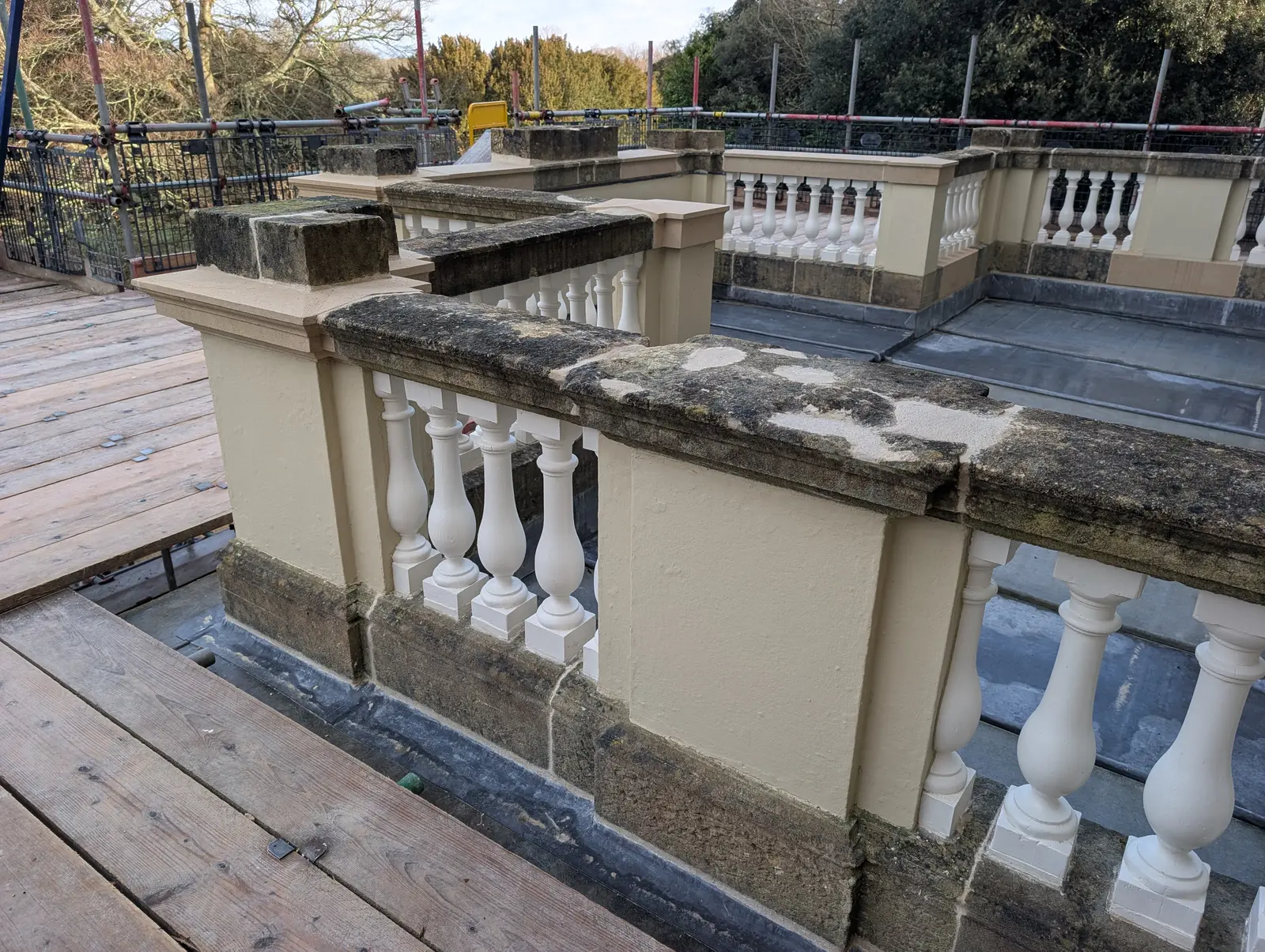 Portico at Pylewell Park, historic mansion restoration — front elevation