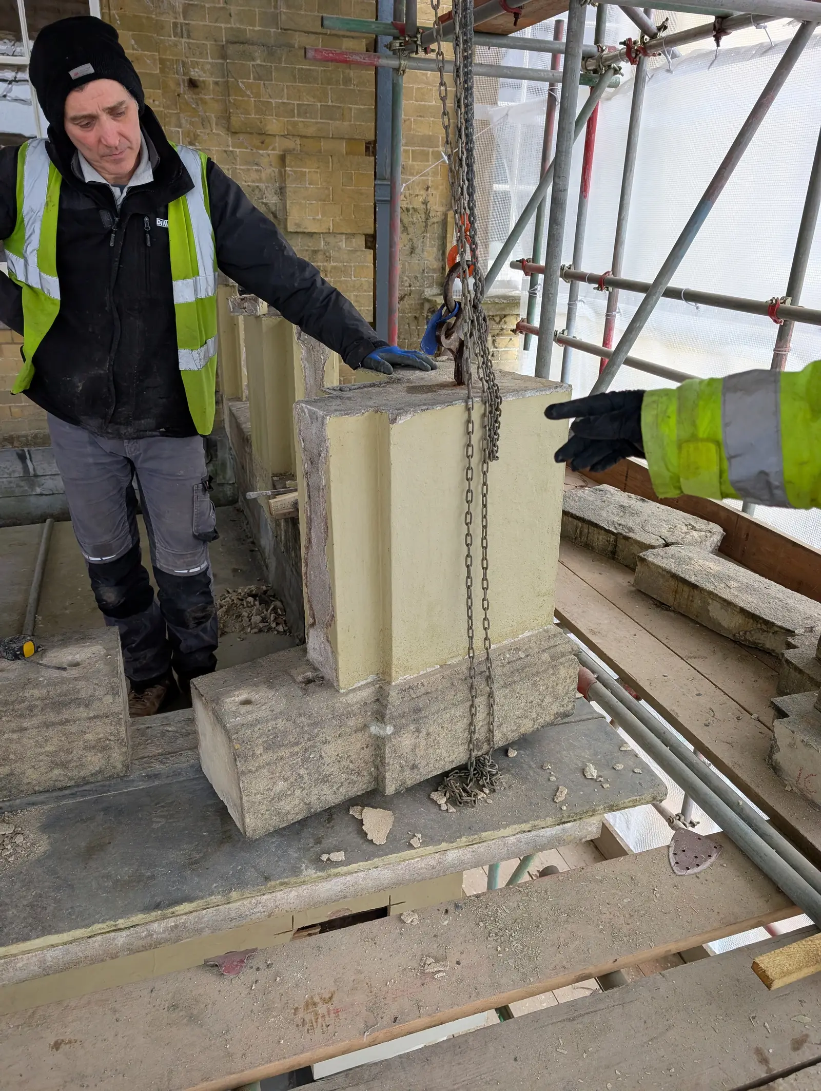 Portico at Pylewell Park, historic mansion restoration — running mould cornice