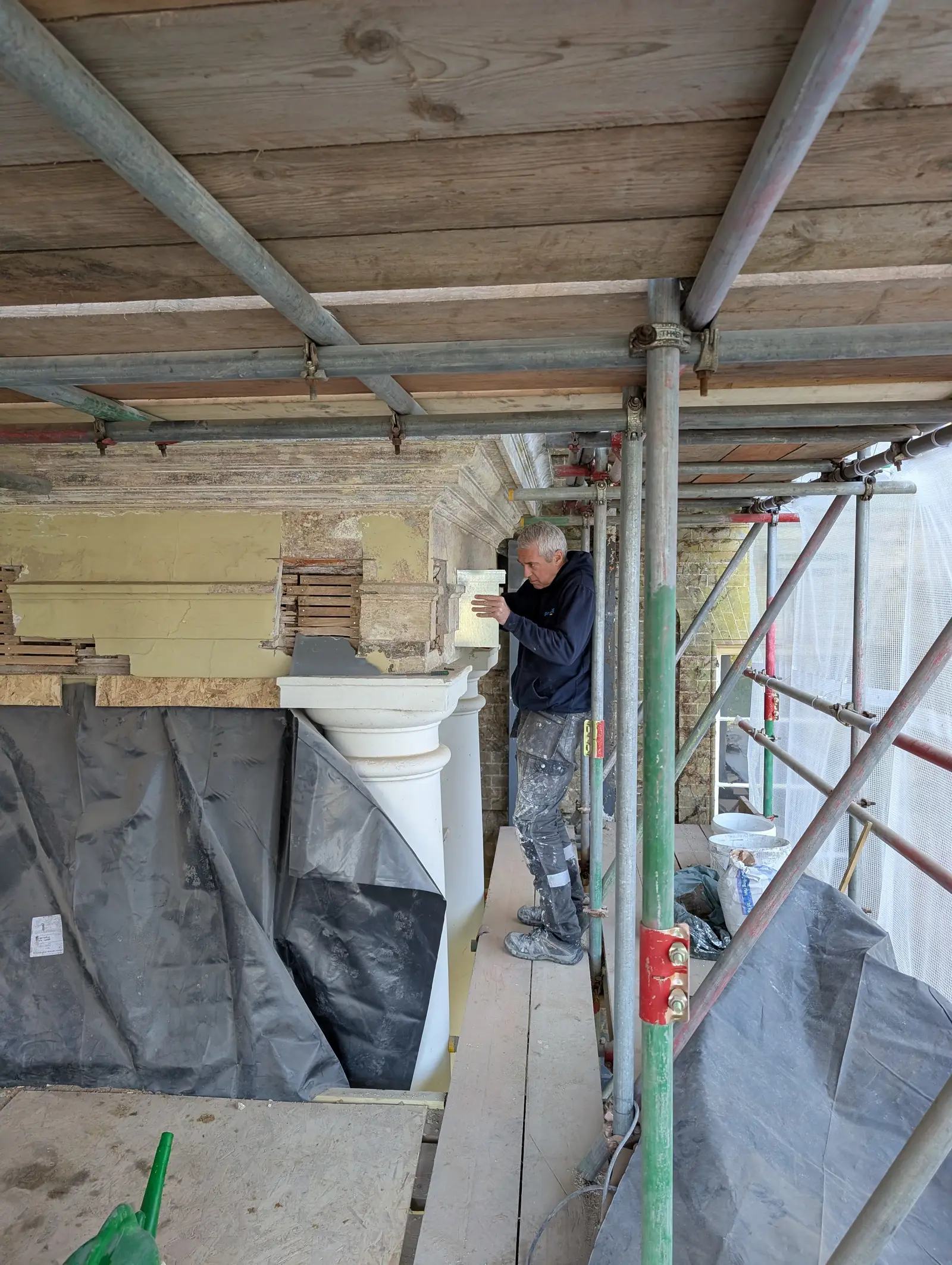 Portico at Pylewell Park, historic mansion restoration — bespoke bath stonework