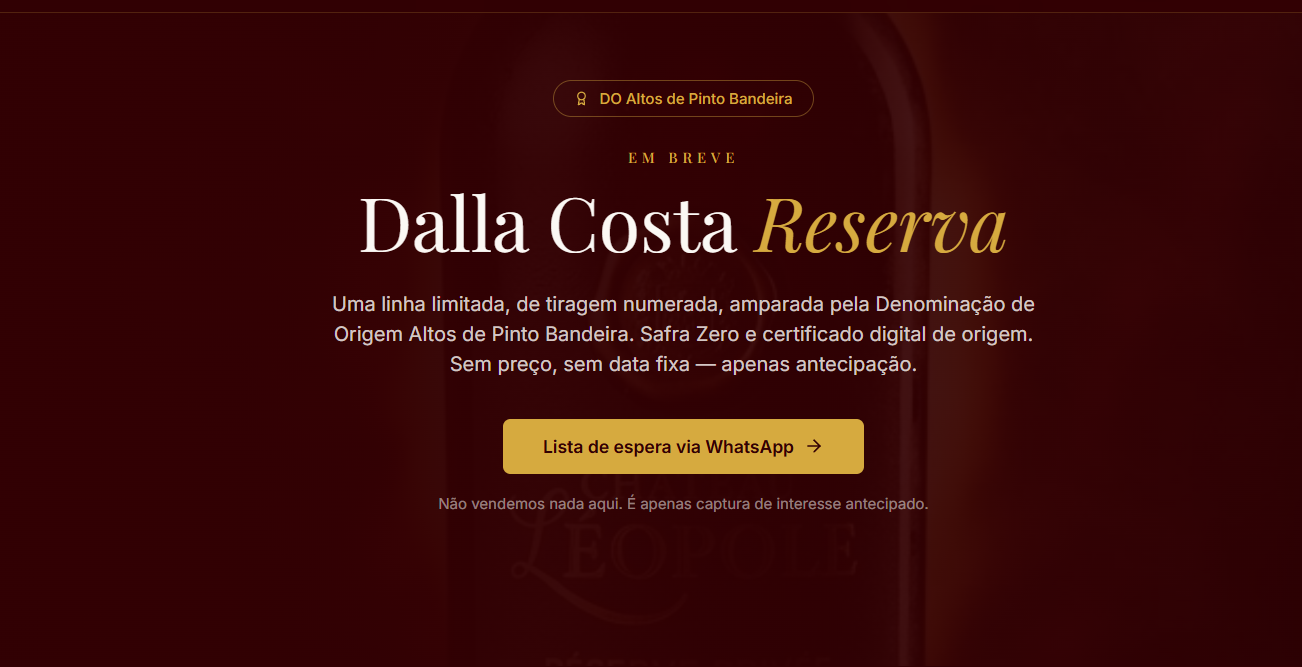 Dalla Costa Reserva — garrafa com selo DO Altos de Pinto Bandeira