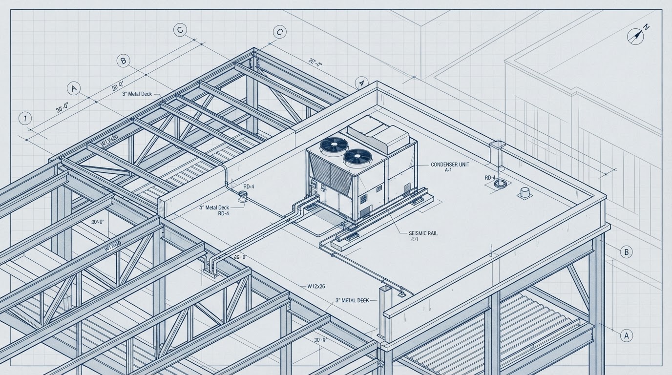 Rooftop HVAC equipment on a flat commercial roof