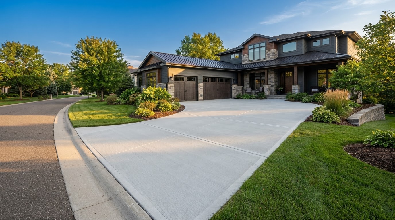 Residential concrete driveway and patio work by JW Concrete Construction in Troy IL