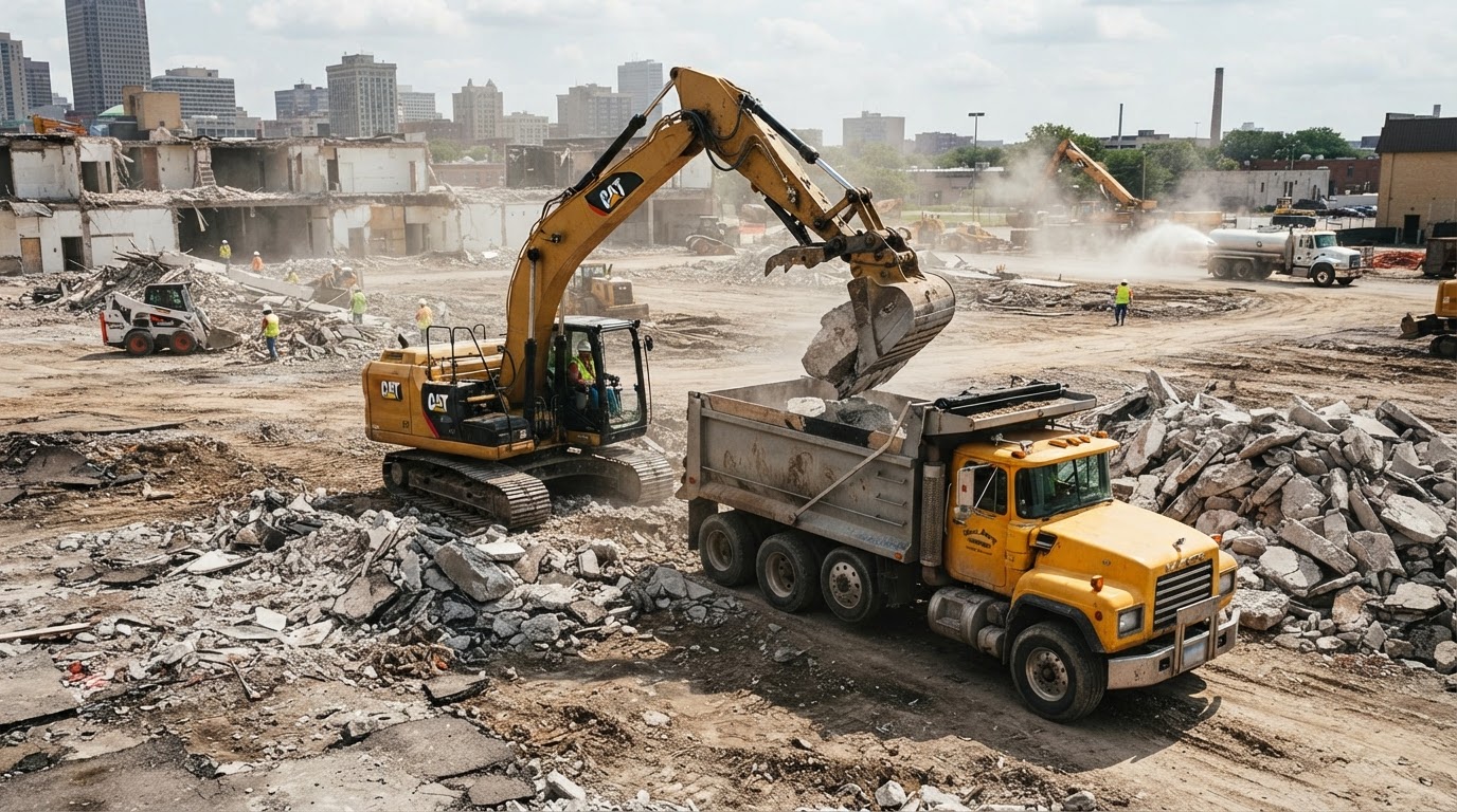 Concrete and asphalt removal with loading and haul-off by JW Concrete Construction in Troy IL