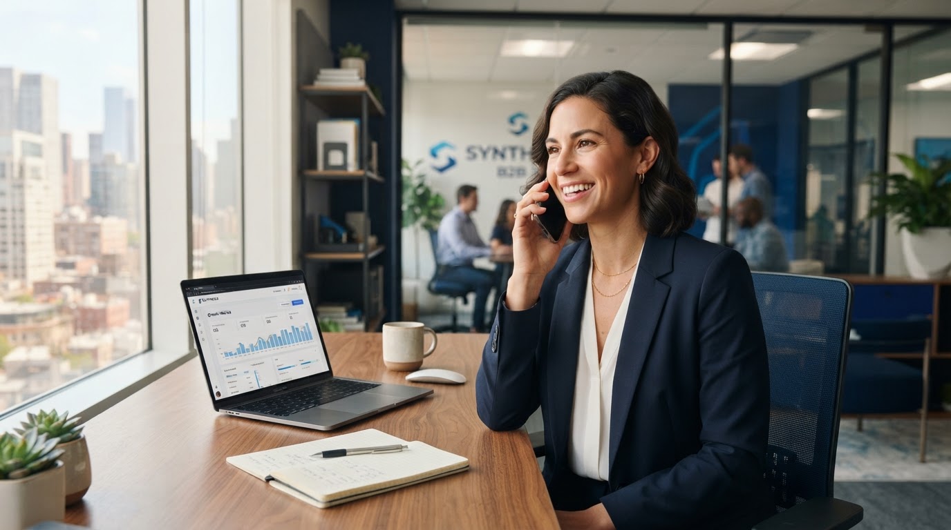 Business owner taking a customer call with the Voice Ai Helper assistant