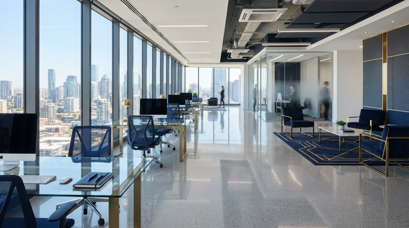 Oficina comercial impecable con ventanales