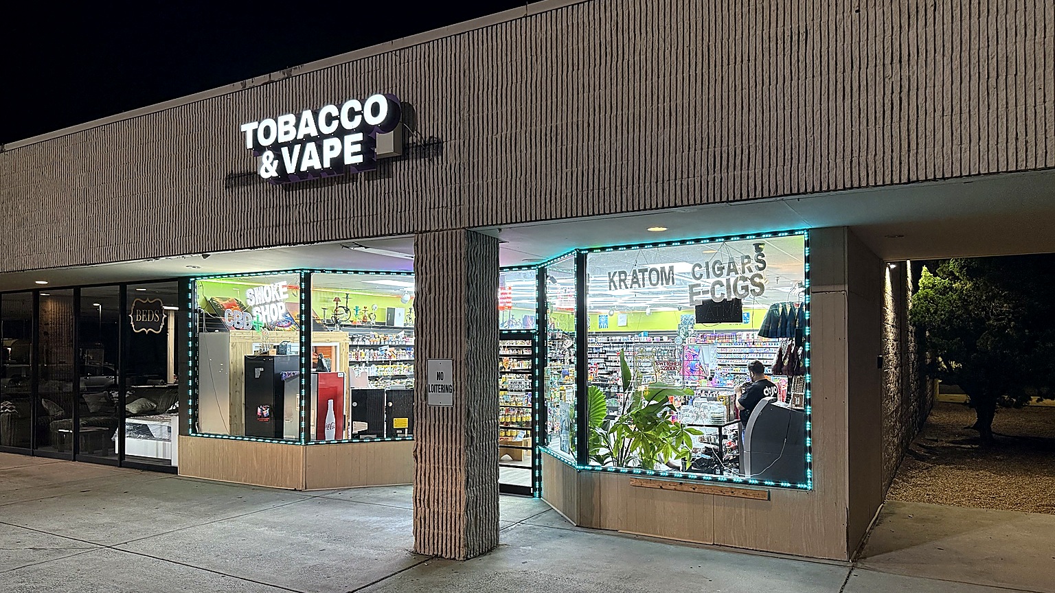 Victory Tobacco & Vape Night Exterior Storefront