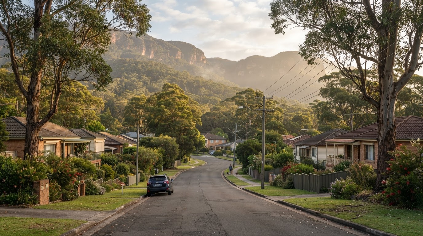 Suburban street in the Lower Blue Mountains, NSW