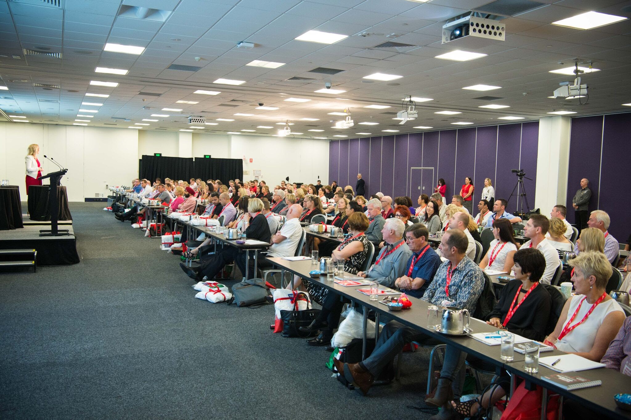 Josephine presenting to a full conference room