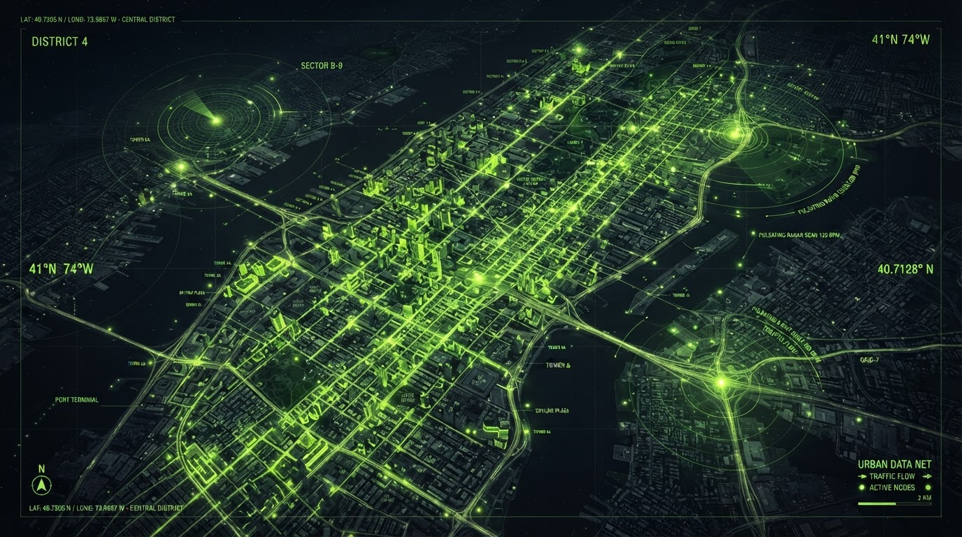 Local street grid with GPS nodes and radar overlay