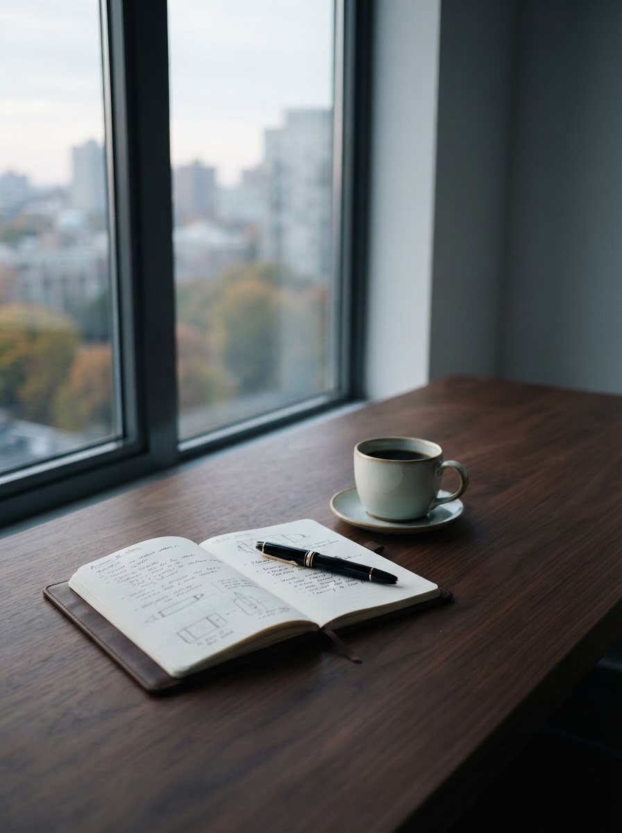 A quiet, intentional desk by a window — the space clarity creates.