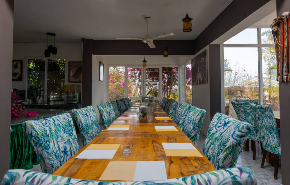 Restaurant buffet and dining setup