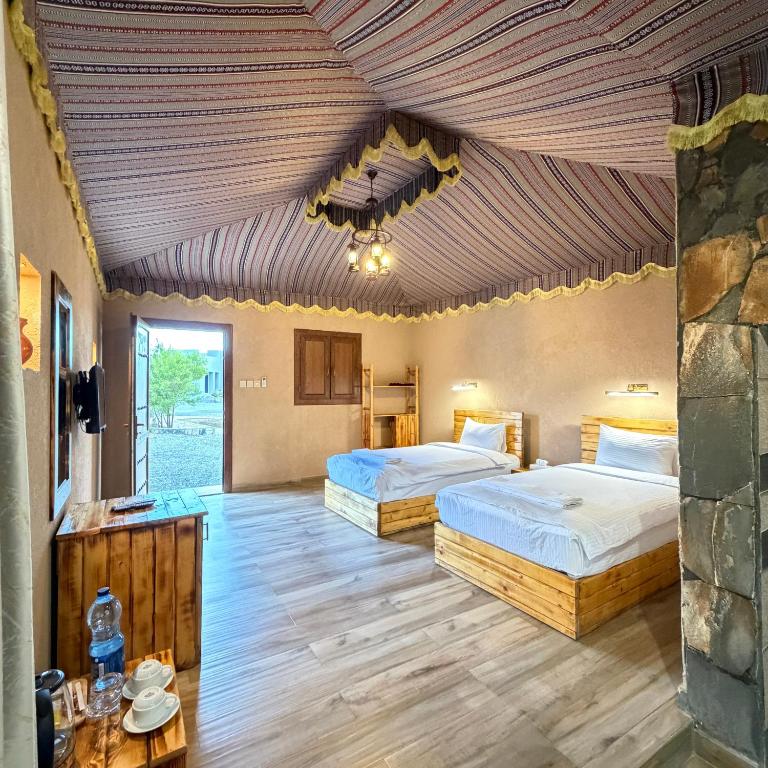 Mountain Lodge bedroom interior with twin beds