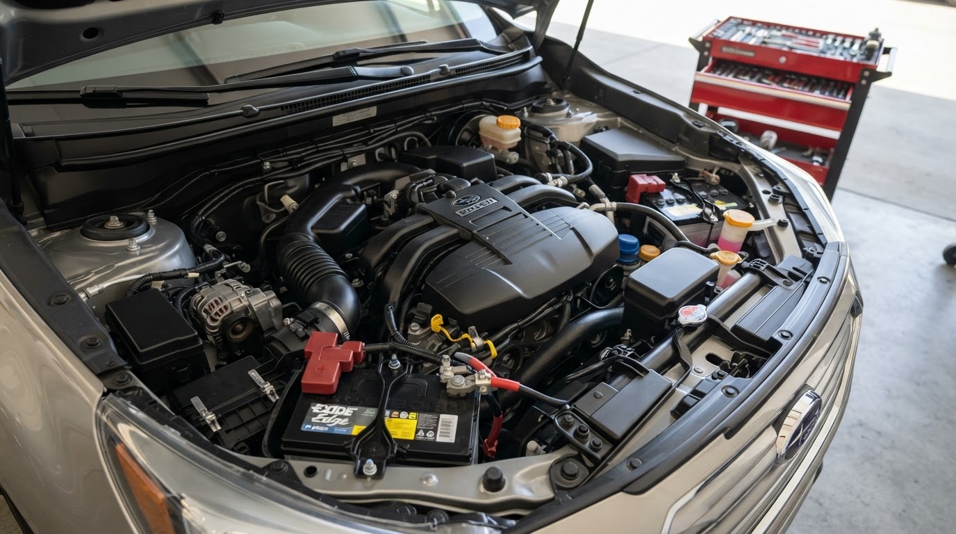 Completed mobile mechanic repair with a clean organized engine bay ready for the road in Temple City