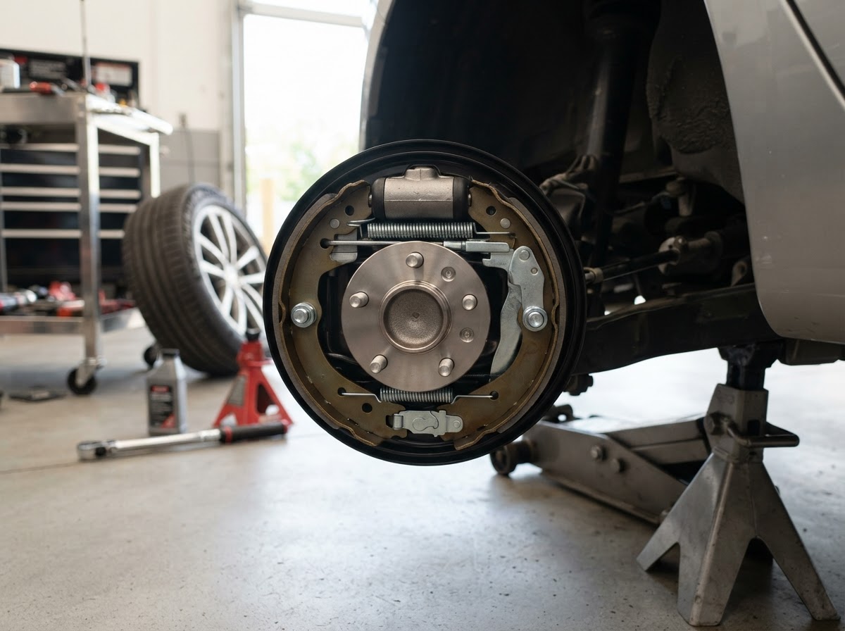 Rear brake components serviced and reinstalled during mobile rear brake service in Temple City