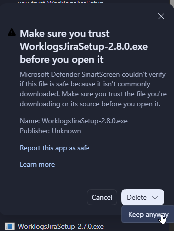 Confirmación SmartScreen: Keep anyway