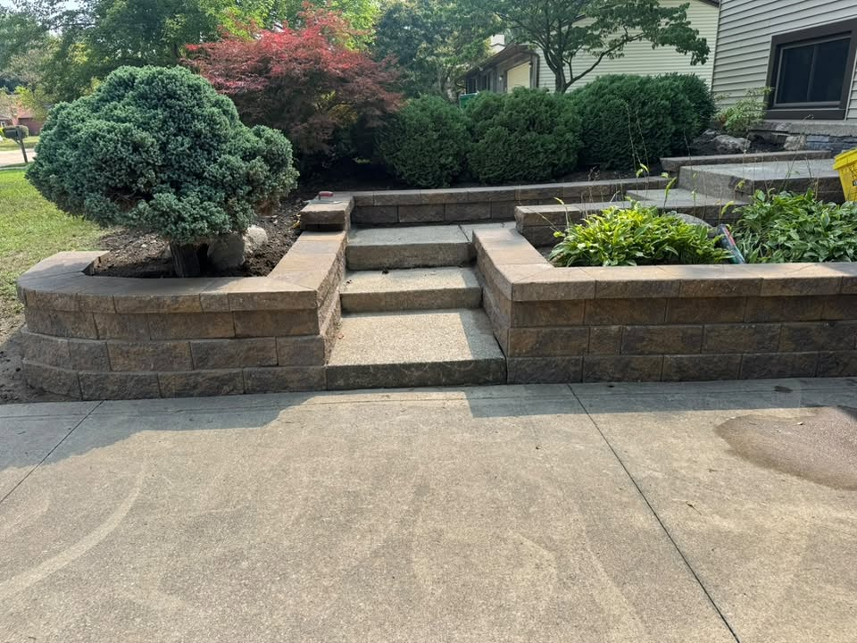 Multi-Tiered Retaining Wall & Stone Staircase Entrance