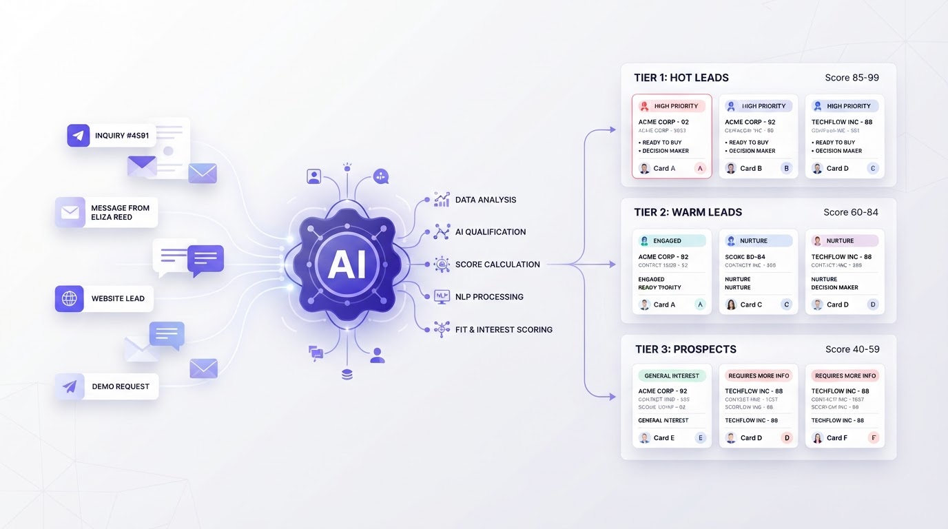 AI lead qualification: incoming leads scored and routed automatically