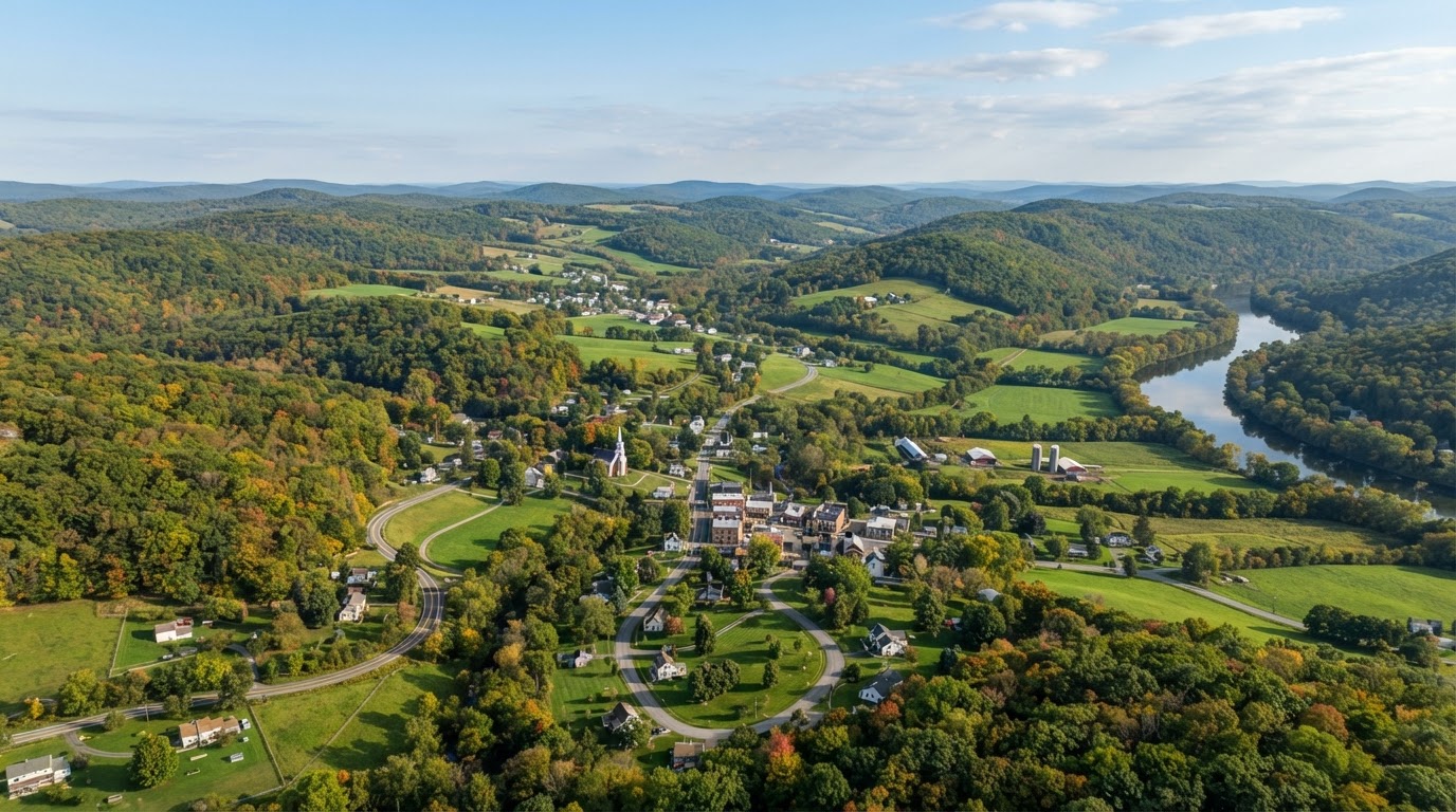 Aerial view of the Pennsylvania towns where Ski Solutions provides landscaping, mulching, pressure washing, and junk removal