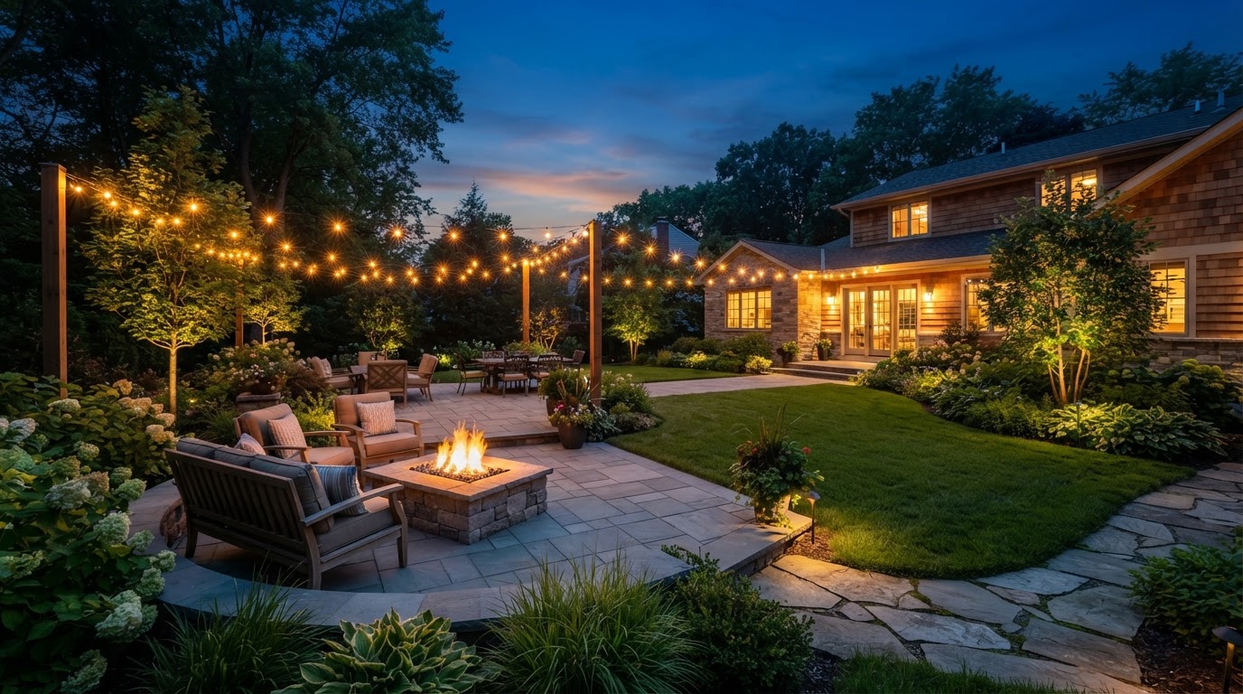 Peaceful landscaped garden bench