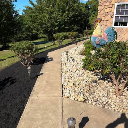 Walkway River Rock & Dark Mulch Landscape — Landscaping project in Shamokin, PA by Ski Solutions