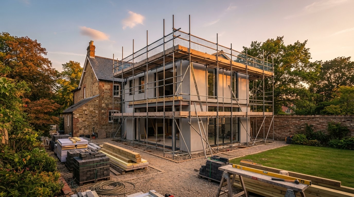 Residential building site at golden hour