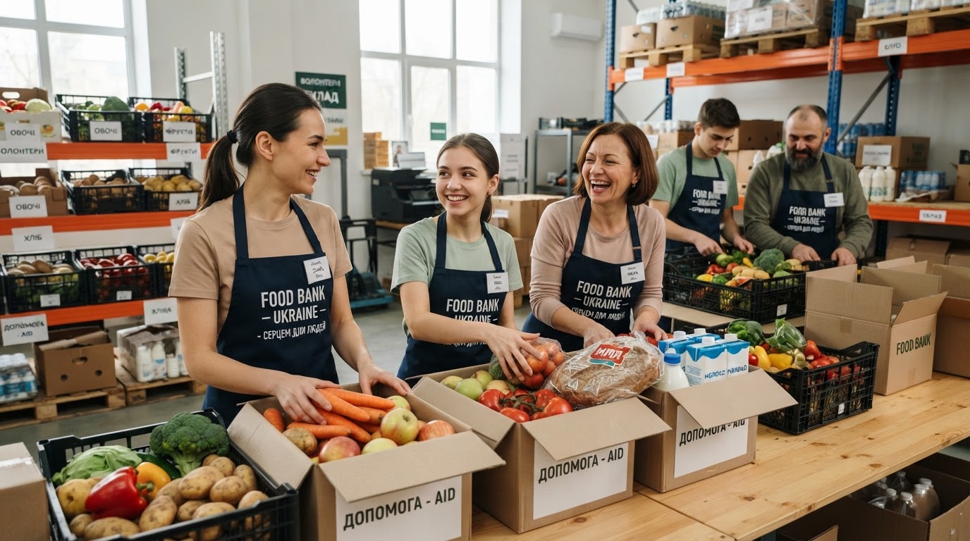 Food Bank volunteers preparing food packages
