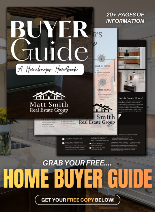 Matt Smith Real Estate Group Home Buyer Guide cover with interior page previews