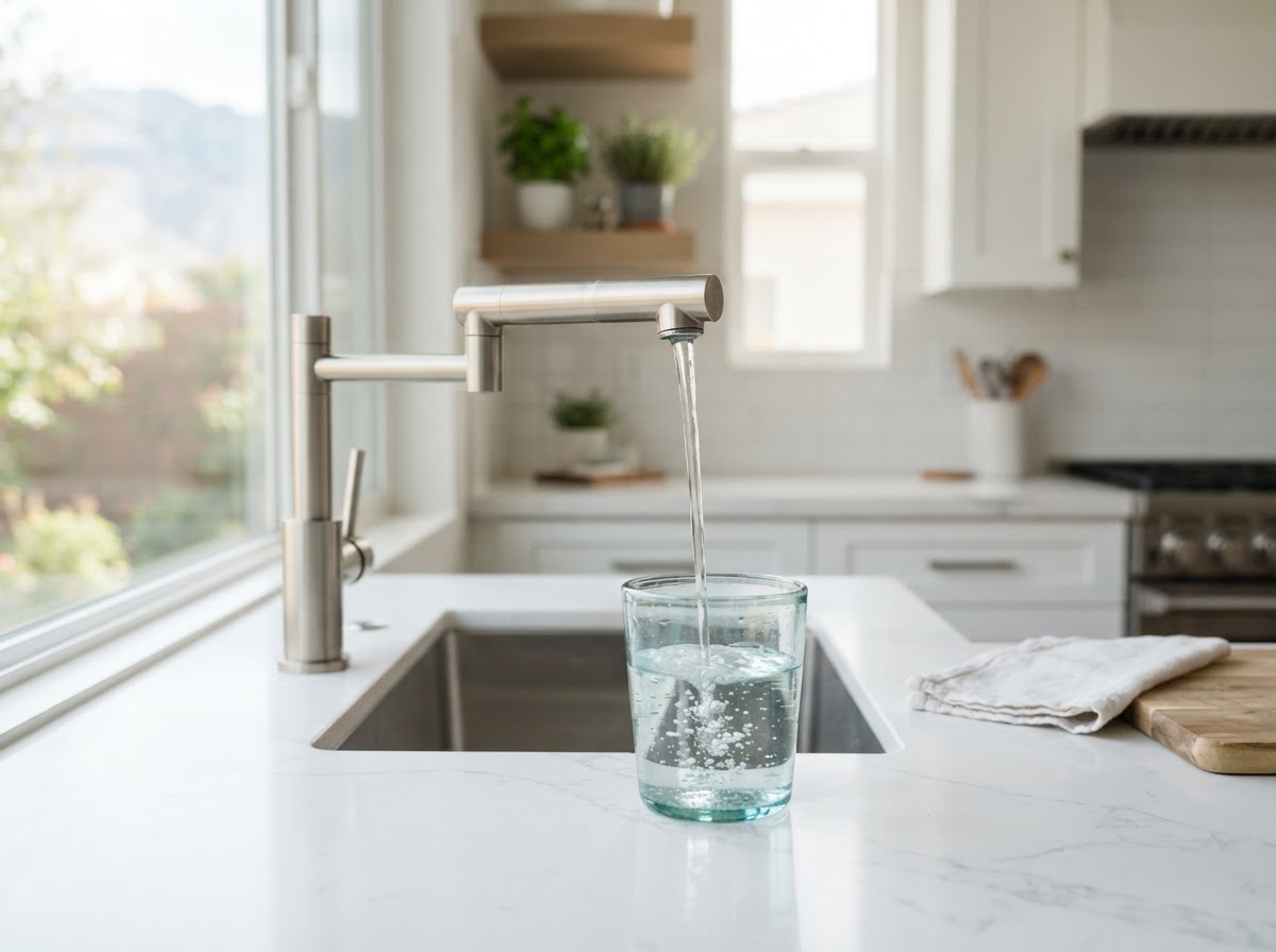 Clear water from a kitchen faucet in a Reno, Nevada home