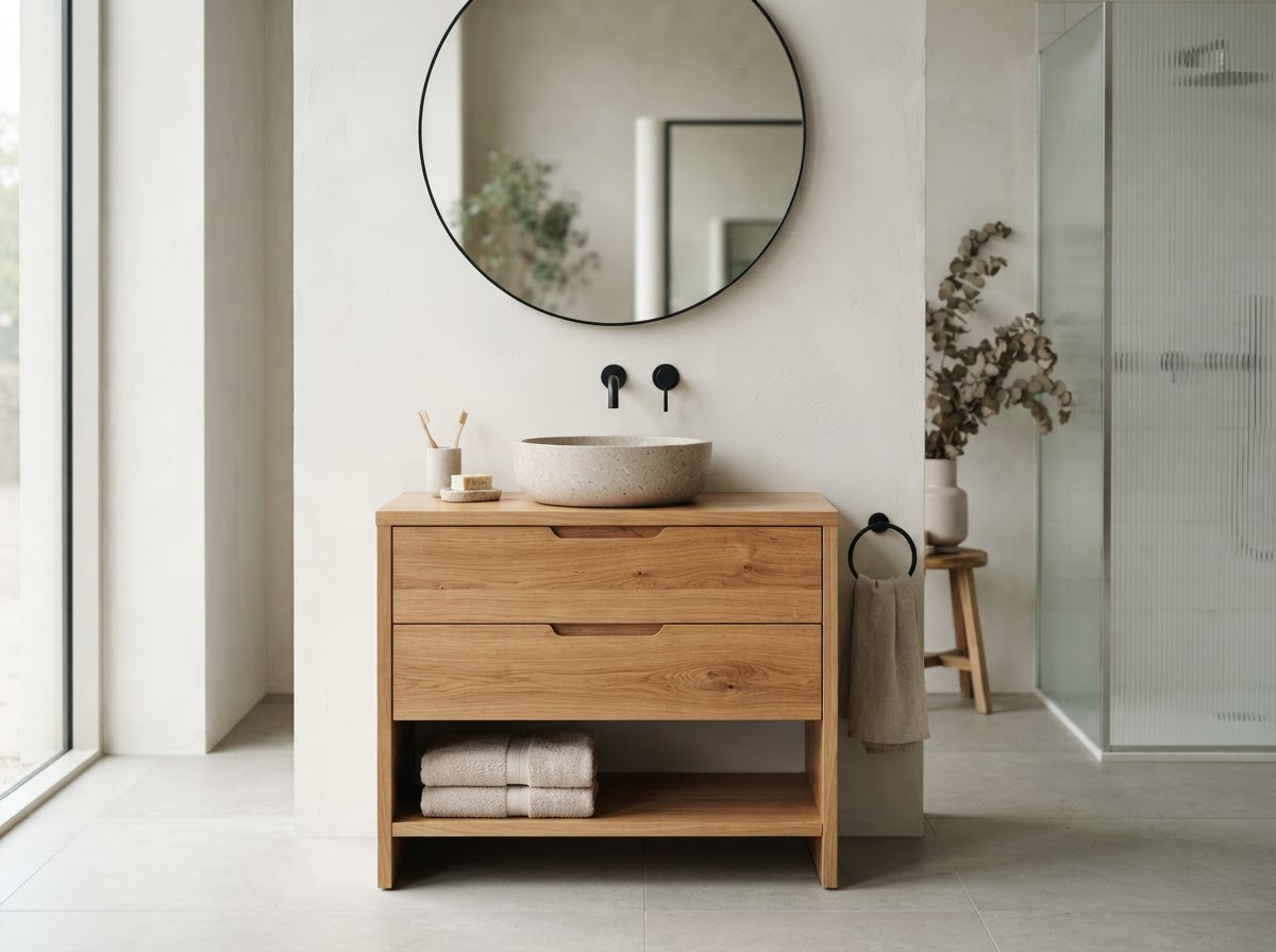 Bathroom vanity unit with stone basin