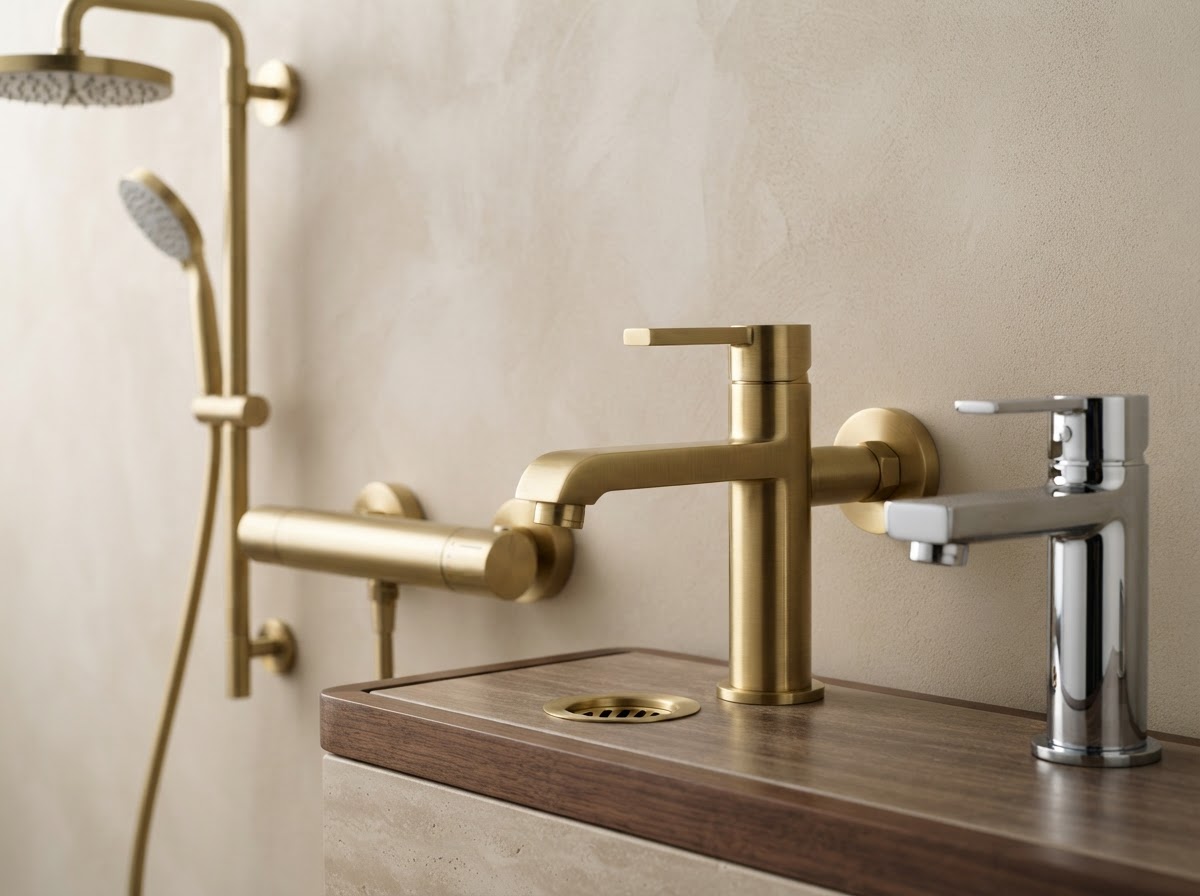 Brassware, taps and shower fittings on display