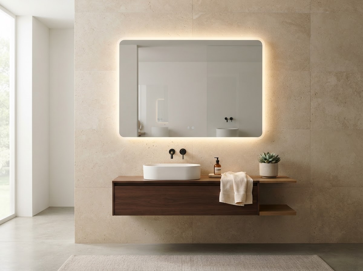 Illuminated smart mirror on display