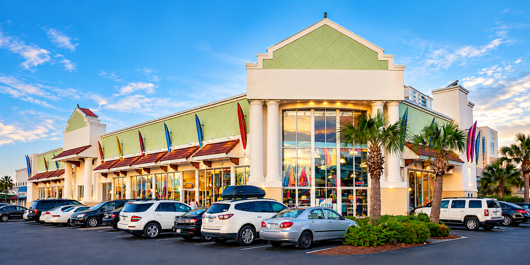 Myrtle Beach commercial shopping center and auto vehicles