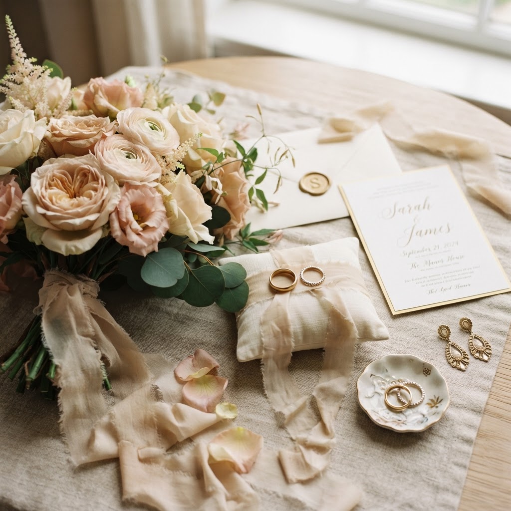 Wedding rings and bouquet detail placeholder