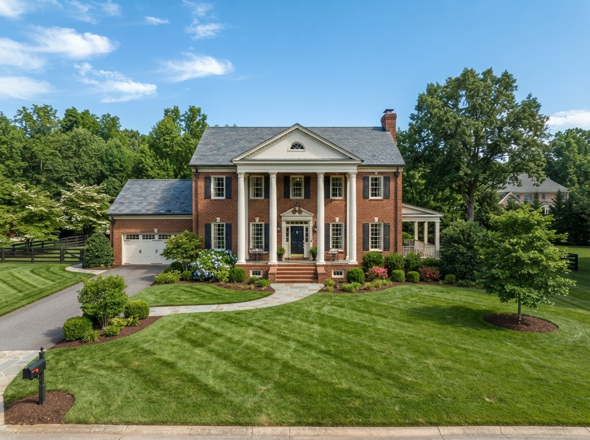 Two-story colonial brick home typical of central Virginia