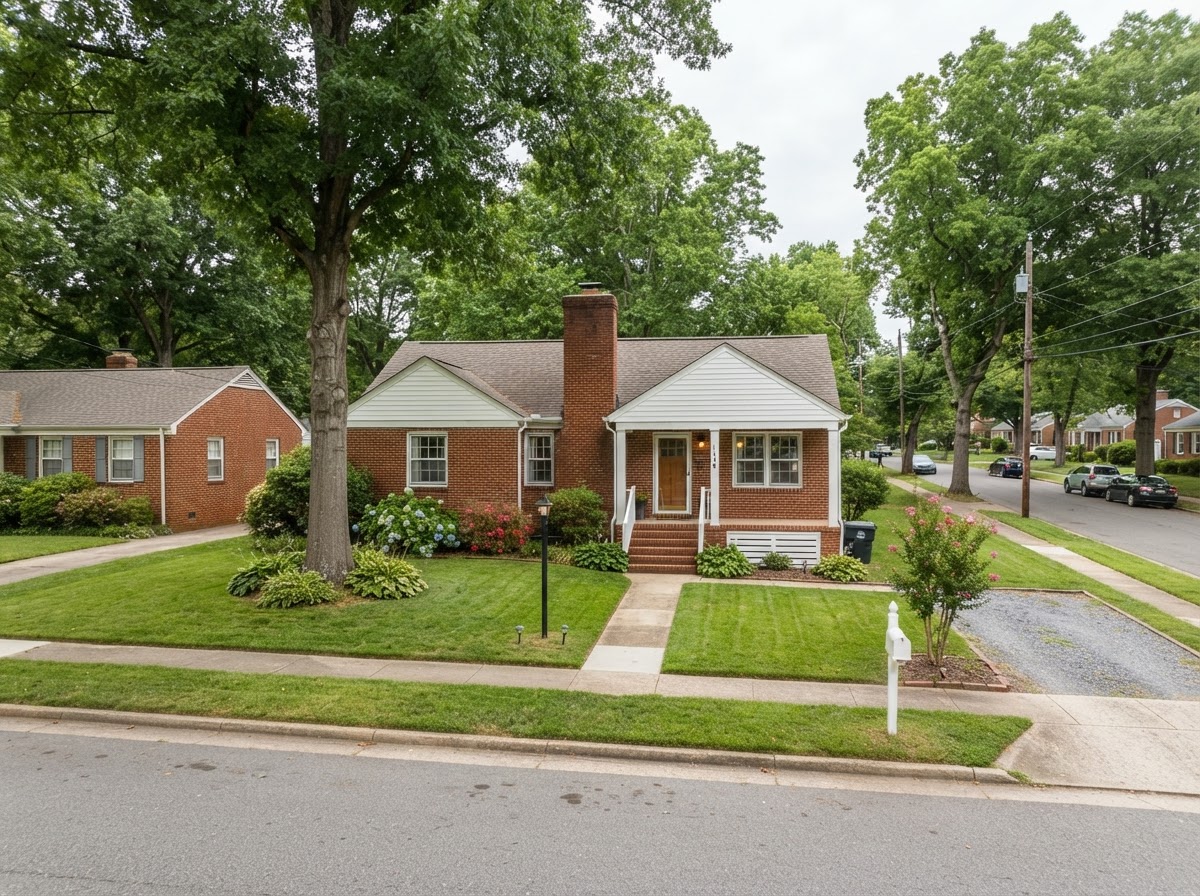 Typical ranch-style home with brick facade on a quiet Glen Allen street
